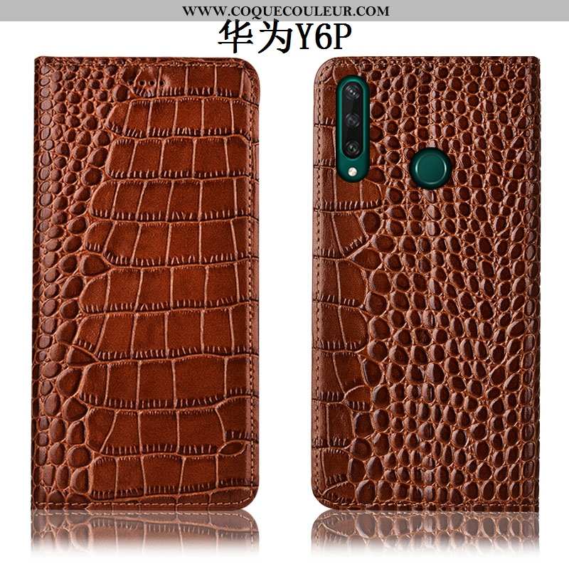 Étui Huawei Y6p Protection Coque Téléphone Portable, Huawei Y6p Cuir Véritable Bleu