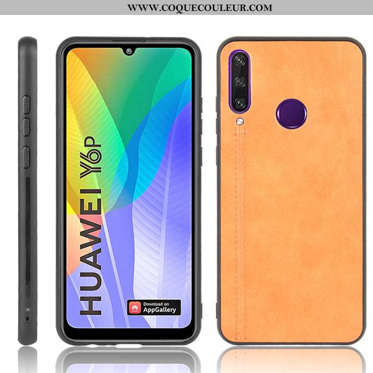 Housse Huawei Y6p Tendance Incassable Jaune, Étui Huawei Y6p Cuir Difficile Jaune