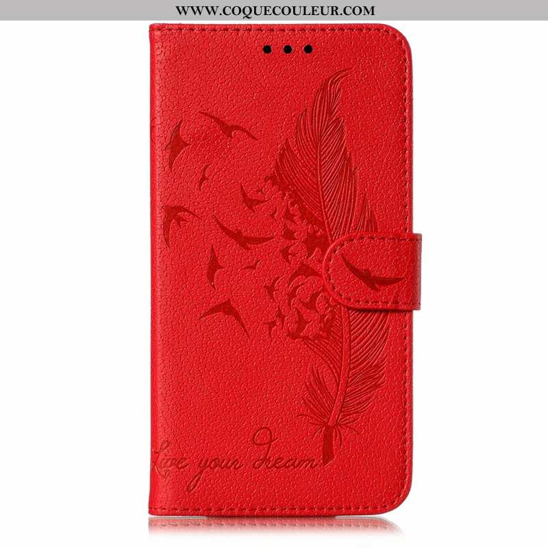 Coque Huawei Y6p Portefeuille Tout Compris Clamshell, Housse Huawei Y6p Cuir Incassable Rouge