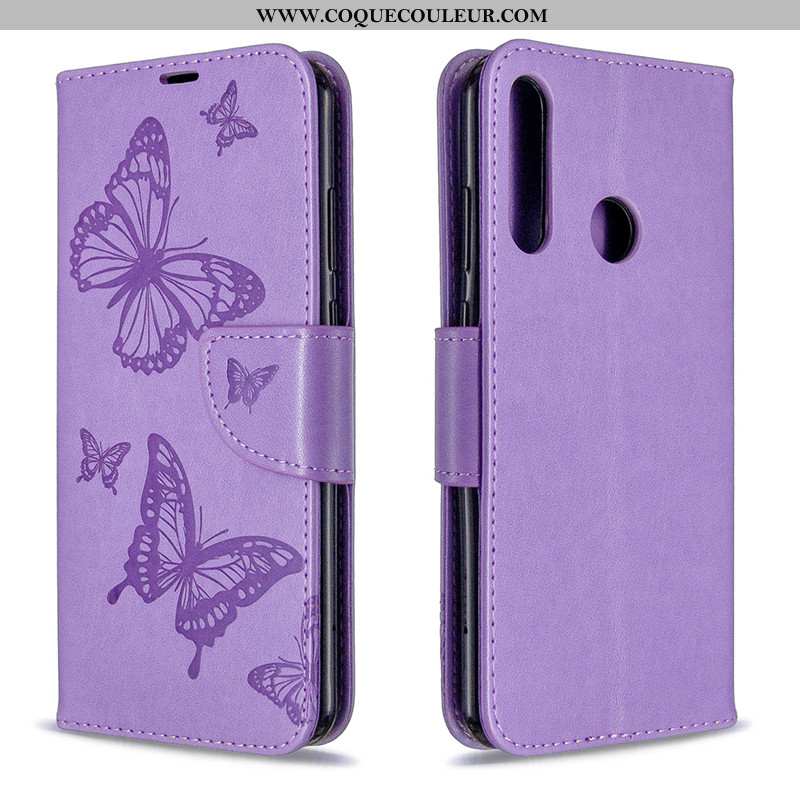 Étui Huawei Y6p Gaufrage Couleur Unie, Coque Huawei Y6p Cuir En Relief Violet