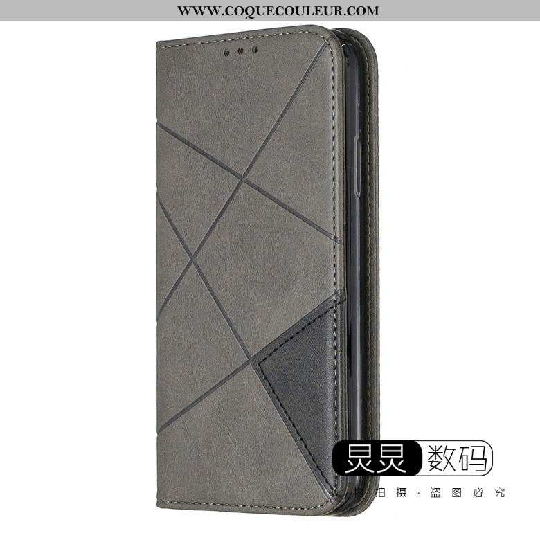 Étui Huawei Y6p Protection Magnétisme Coque, Coque Huawei Y6p Cuir Clamshell Gris