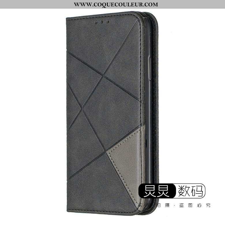 Étui Huawei Y6p Protection Magnétisme Coque, Coque Huawei Y6p Cuir Clamshell Gris