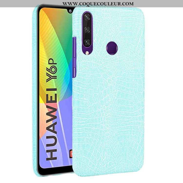 Étui Huawei Y6p Cuir Vintage Difficile, Coque Huawei Y6p Modèle Fleurie Téléphone Portable Bleu