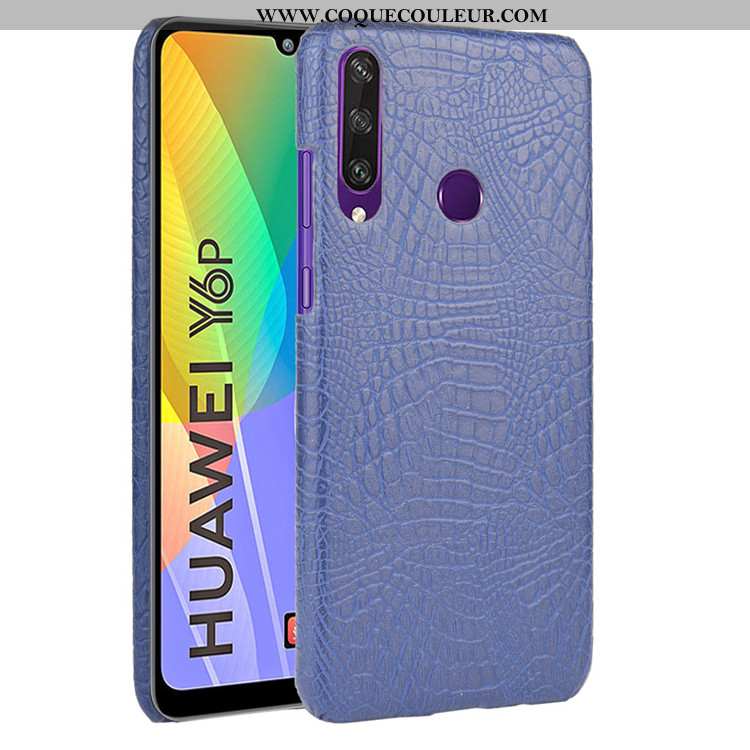 Étui Huawei Y6p Cuir Vintage Difficile, Coque Huawei Y6p Modèle Fleurie Téléphone Portable Bleu