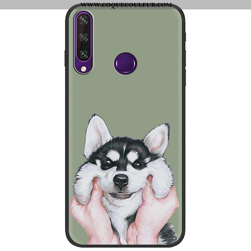 Étui Huawei Y6p Protection Peinture Dessin Animé, Coque Huawei Y6p Délavé En Daim Verte