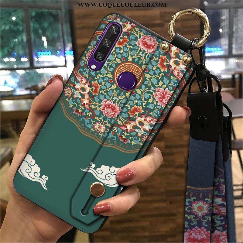 Coque Huawei Y6p Vintage Bleu Style Chinois, Housse Huawei Y6p Tendance Support