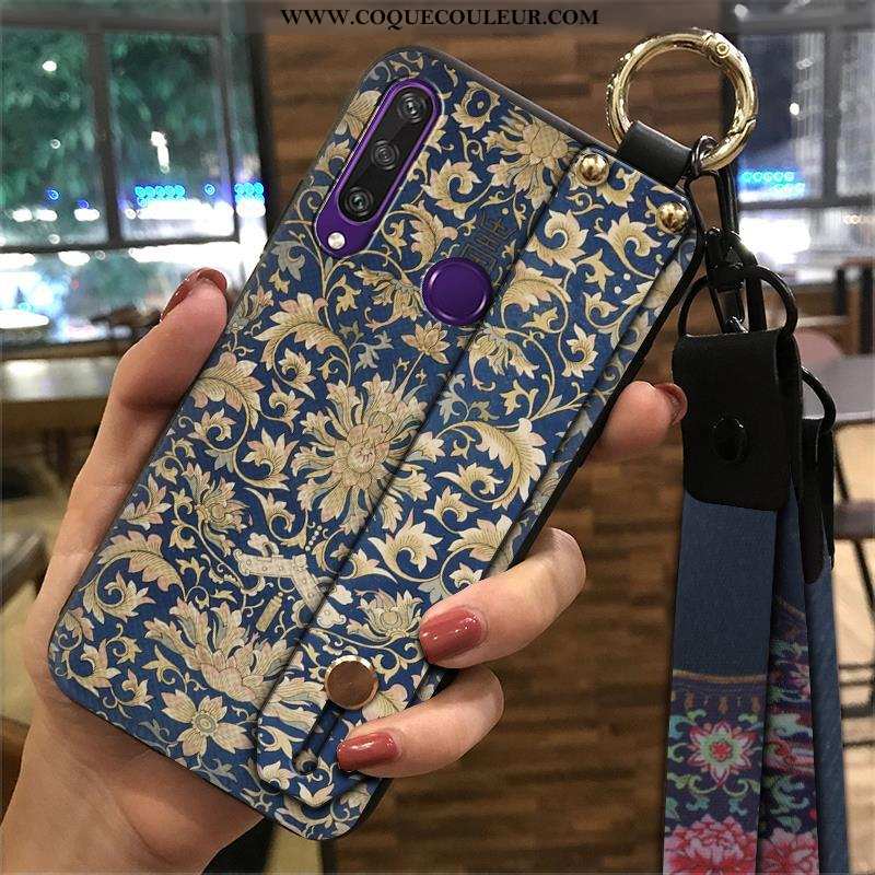 Coque Huawei Y6p Vintage Bleu Style Chinois, Housse Huawei Y6p Tendance Support