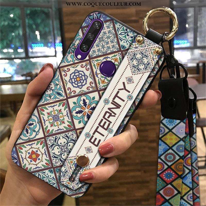 Coque Huawei Y6p Vintage Bleu Style Chinois, Housse Huawei Y6p Tendance Support