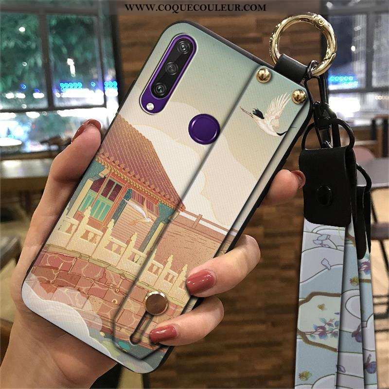 Coque Huawei Y6p Vintage Bleu Style Chinois, Housse Huawei Y6p Tendance Support