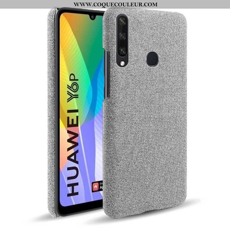 Housse Huawei Y6p Modèle Fleurie Tissu Téléphone Portable, Étui Huawei Y6p Cuir Coque Gris