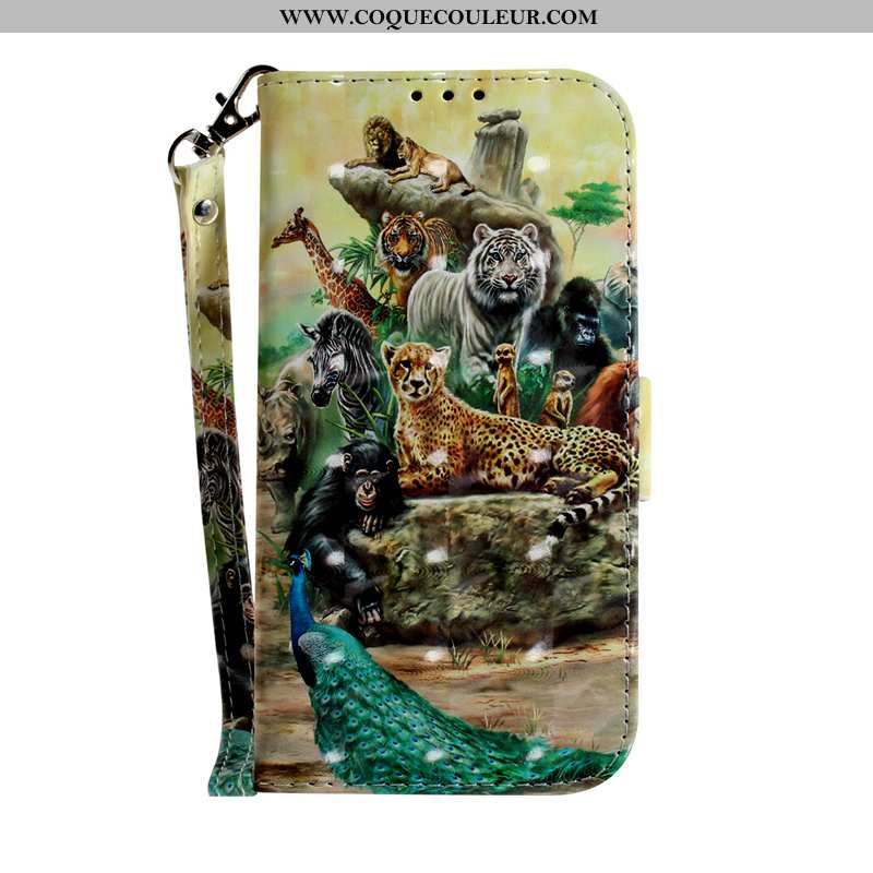 Coque Huawei Y6p Protection Peinture Animal, Housse Huawei Y6p Cuir Téléphone Portable Verte