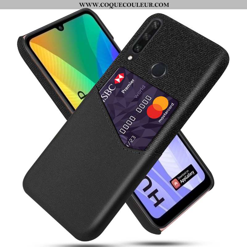 Housse Huawei Y6p Protection Carte Noir, Étui Huawei Y6p Cuir Incassable Noir