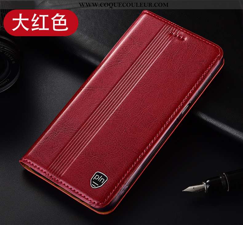 Coque Huawei Y6p Protection Incassable Étui, Housse Huawei Y6p Cuir Véritable Rouge