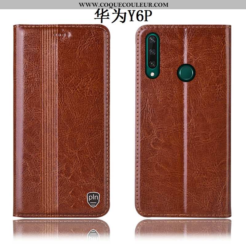 Coque Huawei Y6p Protection Incassable Étui, Housse Huawei Y6p Cuir Véritable Rouge