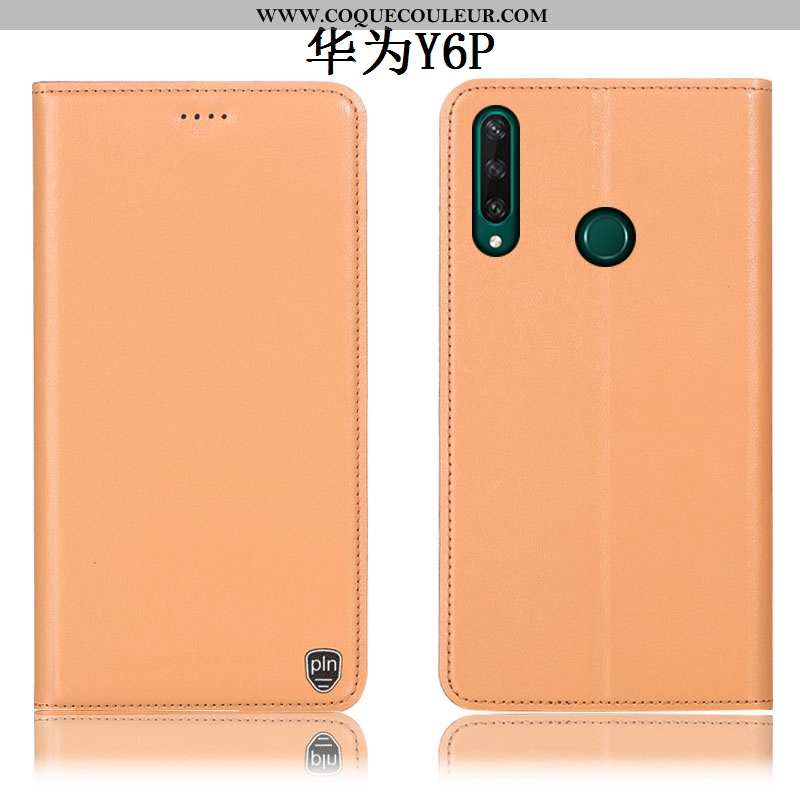 Housse Huawei Y6p Cuir Véritable Étui Coque, Huawei Y6p Protection Jaune