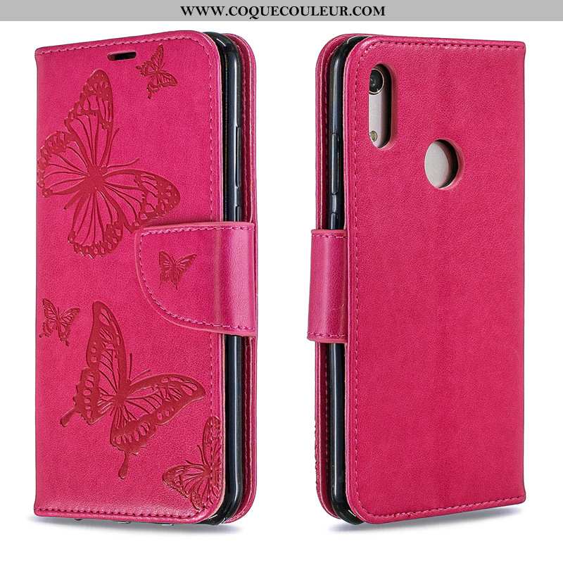 Housse Huawei Y6s Gaufrage Coque Papillon, Étui Huawei Y6s Cuir Jeunesse Rouge