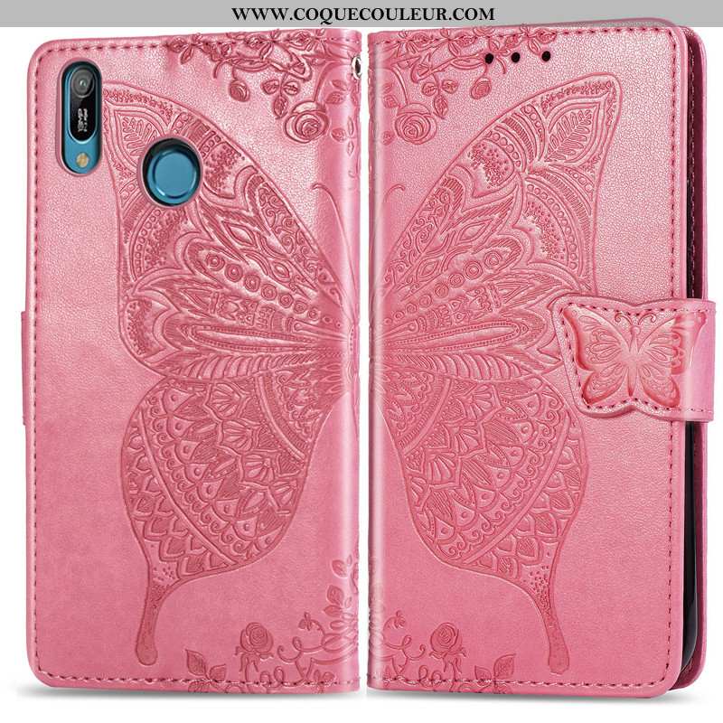 Étui Huawei Y6s Cuir Charmant En Relief, Coque Huawei Y6s Protection Ornements Suspendus Rose