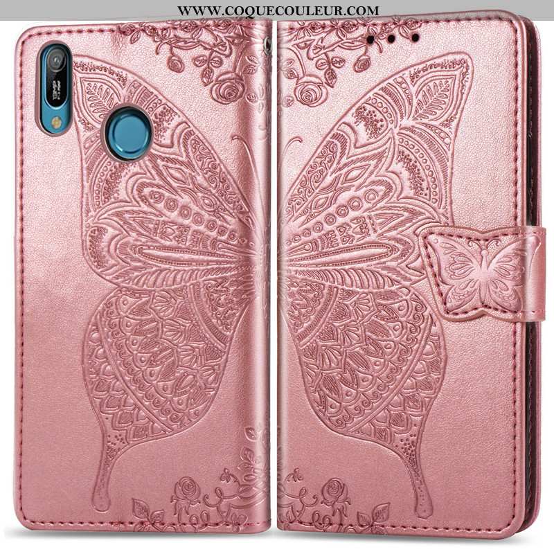 Étui Huawei Y6s Cuir Charmant En Relief, Coque Huawei Y6s Protection Ornements Suspendus Rose