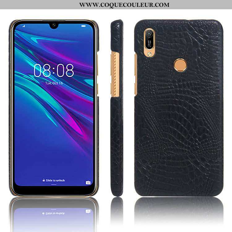 Étui Huawei Y6s Protection Modèle Fleurie Couleur Unie, Coque Huawei Y6s Cuir Crocodile Noir