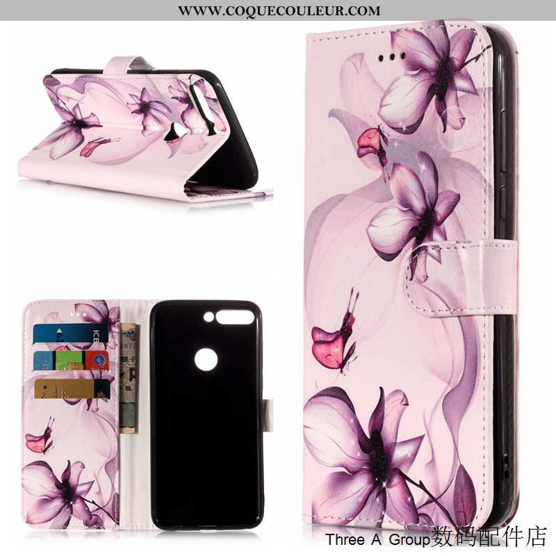 Coque Huawei Y7 2020 Cuir Étui Dessin Animé, Housse Huawei Y7 2020 Protection Rose