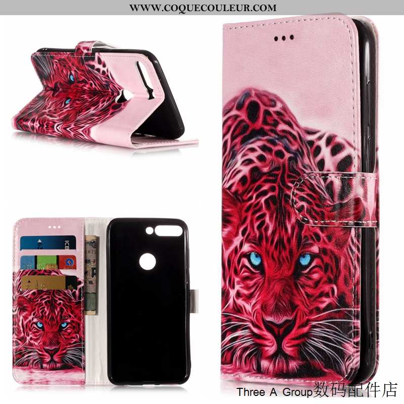 Coque Huawei Y7 2020 Cuir Étui Dessin Animé, Housse Huawei Y7 2020 Protection Rose