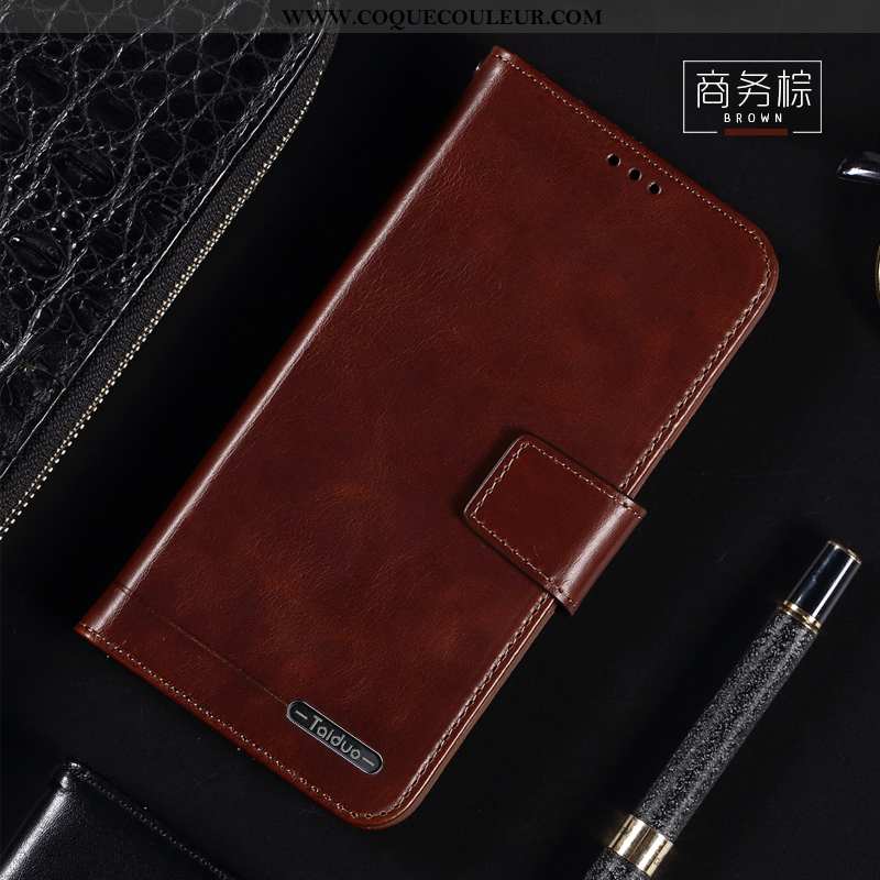 Étui Huawei Y7 2020 Cuir Véritable Téléphone Portable, Coque Huawei Y7 2020 Cuir Housse Marron