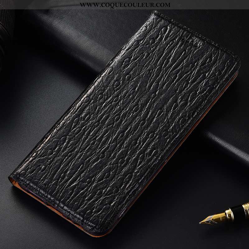 Étui Huawei Y7 2020 Cuir Véritable Noir Protection, Coque Huawei Y7 2020 Cuir 2020