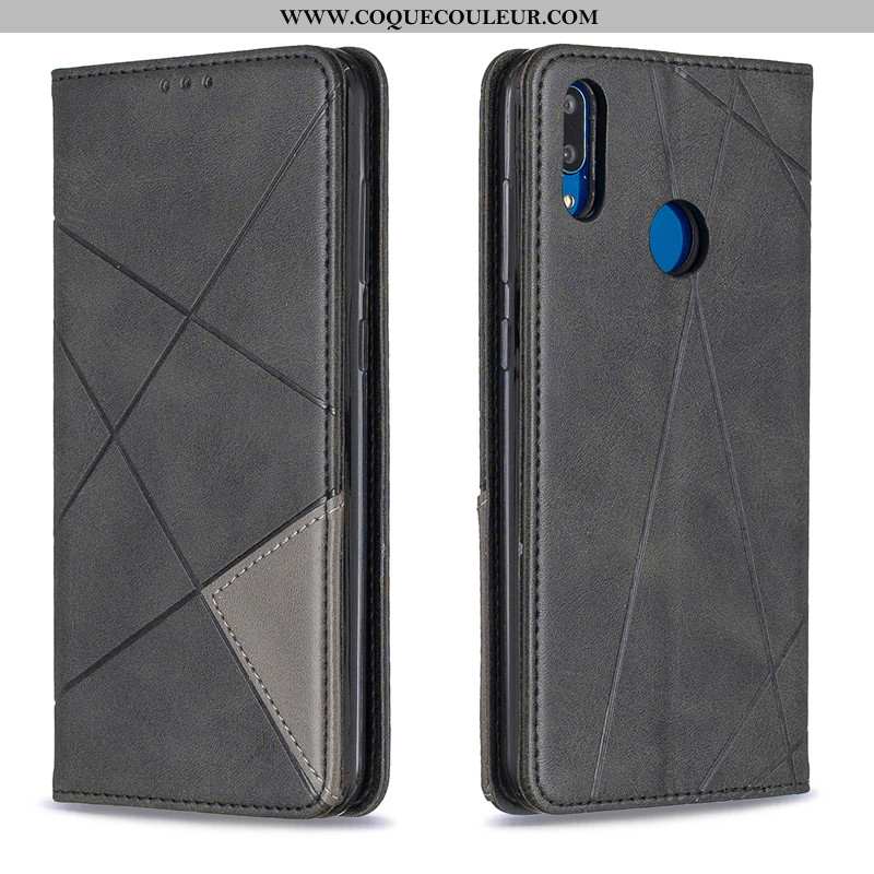 Housse Huawei Y7 2020 Cuir Business Simple, Étui Huawei Y7 2020 Protection Noir