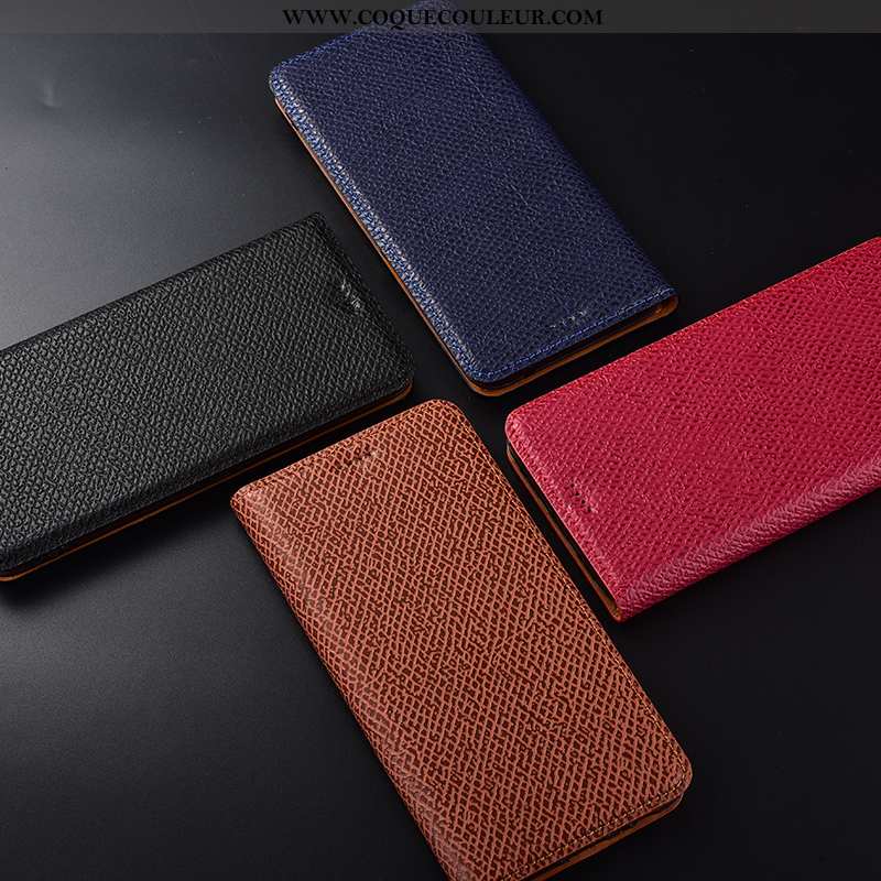 Étui Huawei Y7 2020 Cuir Véritable Rouge, Coque Huawei Y7 2020 Modèle Fleurie Protection Rouge