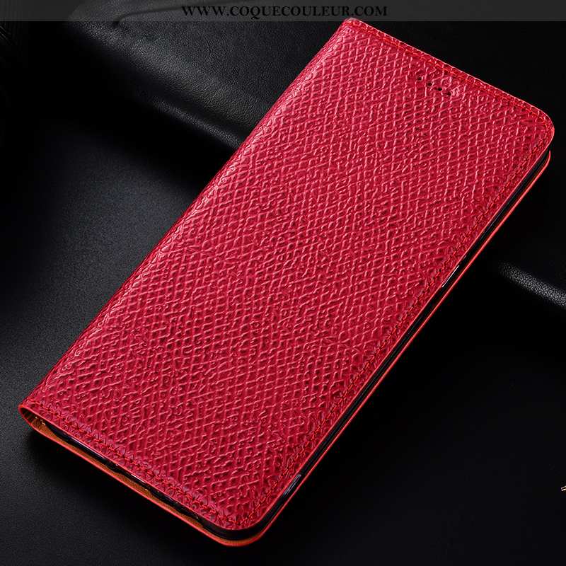 Étui Huawei Y7 2020 Cuir Véritable Rouge, Coque Huawei Y7 2020 Modèle Fleurie Protection Rouge