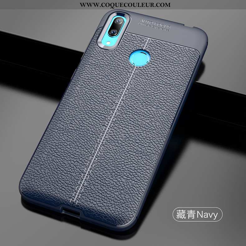 Étui Huawei Y7 2020 Modèle Fleurie Nouveau Cuir, Coque Huawei Y7 2020 Fluide Doux Simple Noir