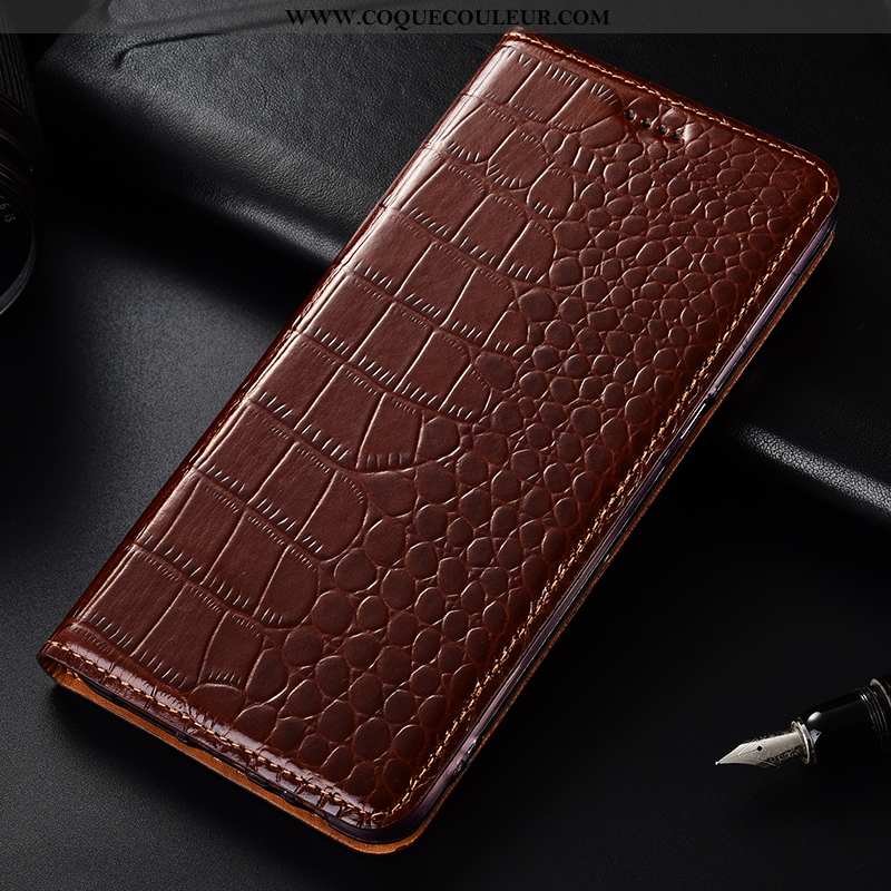 Coque Huawei Y7 2020 Modèle Fleurie Cuir Incassable, Housse Huawei Y7 2020 Protection Étui Marron