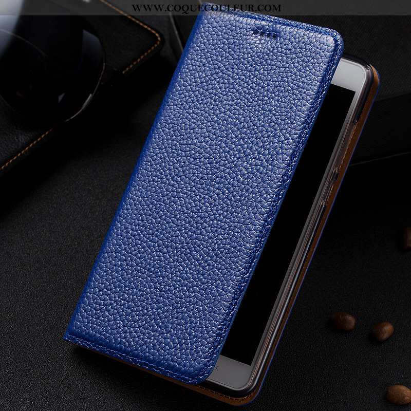 Étui Lg G6 Protection Cuir Téléphone Portable, Coque Lg G6 Cuir Véritable Bleu Foncé