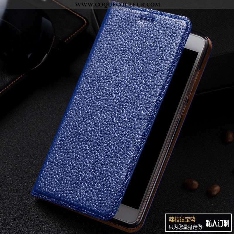 Étui Lg G6 Protection Cuir Téléphone Portable, Coque Lg G6 Cuir Véritable Bleu Foncé