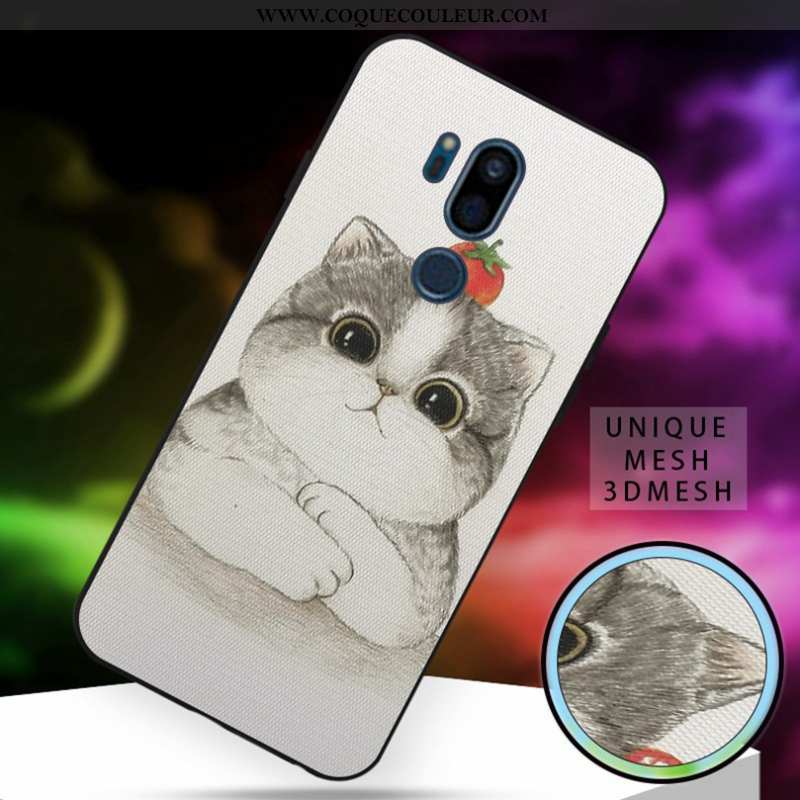 Housse Lg G7 Thinq Silicone Incassable Coque, Étui Lg G7 Thinq Dessin Animé Chat Blanche