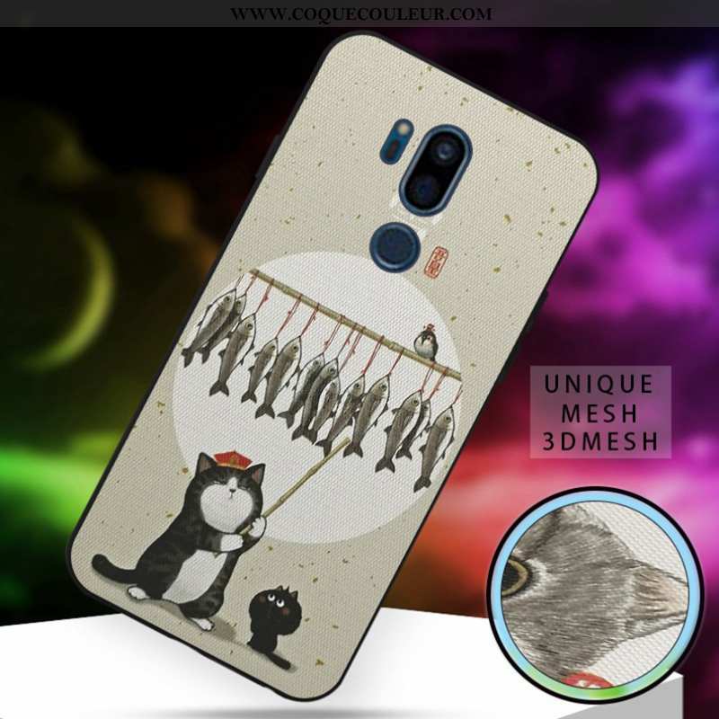 Housse Lg G7 Thinq Silicone Incassable Coque, Étui Lg G7 Thinq Dessin Animé Chat Blanche