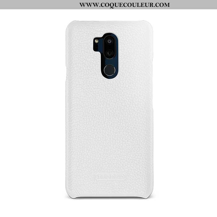 Housse Lg G7 Thinq Cuir Simple Coque, Étui Lg G7 Thinq Protection Blanc Blanche