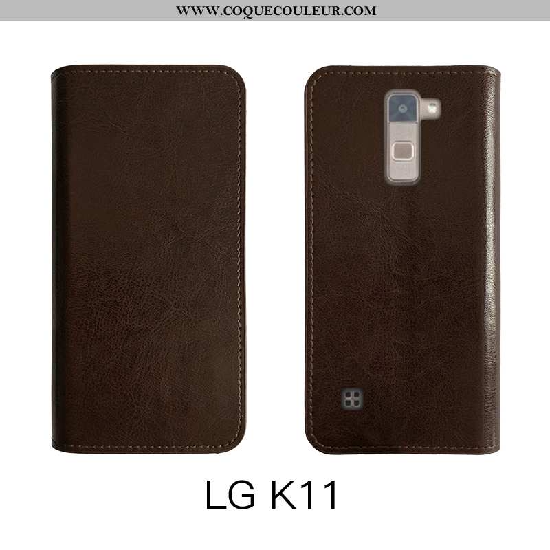 Coque Lg K11 Fluide Doux Vintage Business, Housse Lg K11 Protection Cuir Véritable Marron