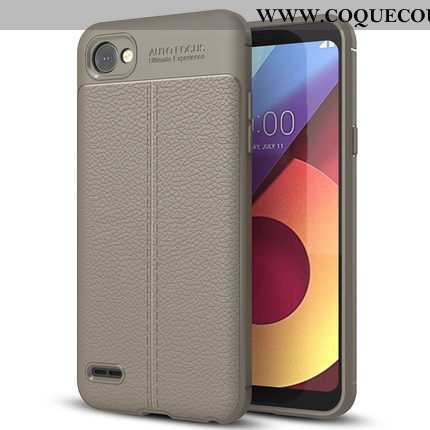 Étui Lg Q6 Tendance Litchi Silicone, Coque Lg Q6 Modèle Fleurie Gris