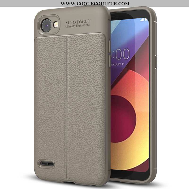 Étui Lg Q6 Tendance Litchi Silicone, Coque Lg Q6 Modèle Fleurie Gris