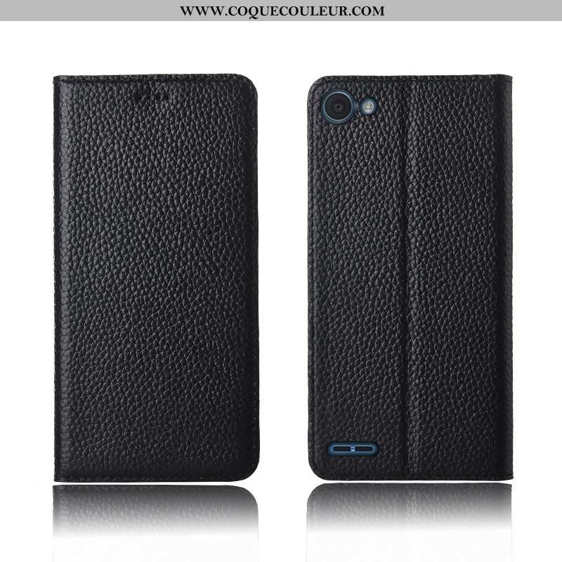 Coque Lg Q6 Protection Cuir Étui, Housse Lg Q6 Cuir Véritable Litchi Noir