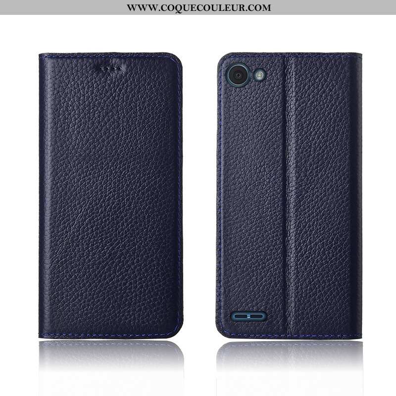 Coque Lg Q6 Protection Cuir Étui, Housse Lg Q6 Cuir Véritable Litchi Noir