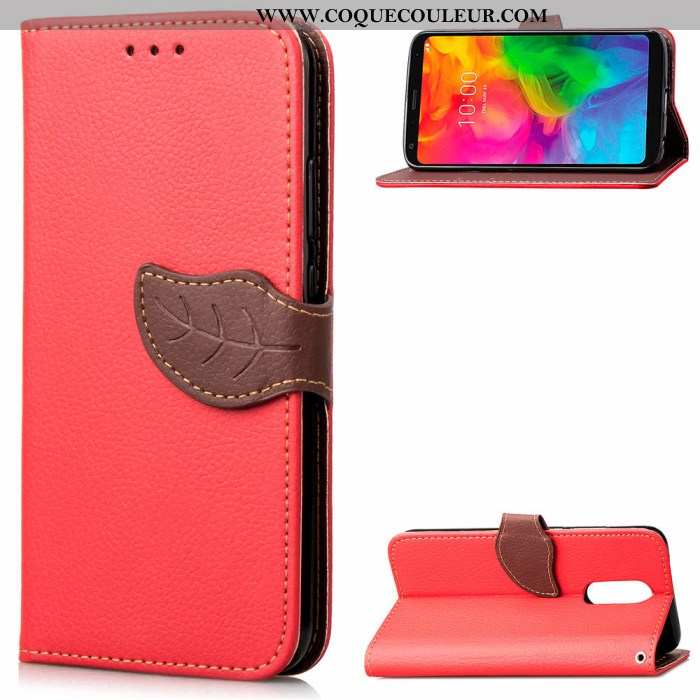 Étui Lg Q7 Portefeuille Fluide Doux Étui, Coque Lg Q7 Cuir Rouge