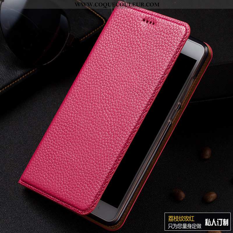 Housse Lg Q7 Protection Litchi Étui, Étui Lg Q7 Cuir Véritable Rouge Rose