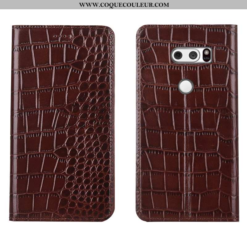 Housse Lg V30 Cuir Véritable Crocodile Téléphone Portable, Étui Lg V30 Protection Rouge