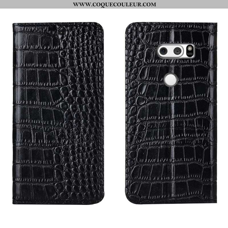 Housse Lg V30 Cuir Véritable Crocodile Téléphone Portable, Étui Lg V30 Protection Rouge