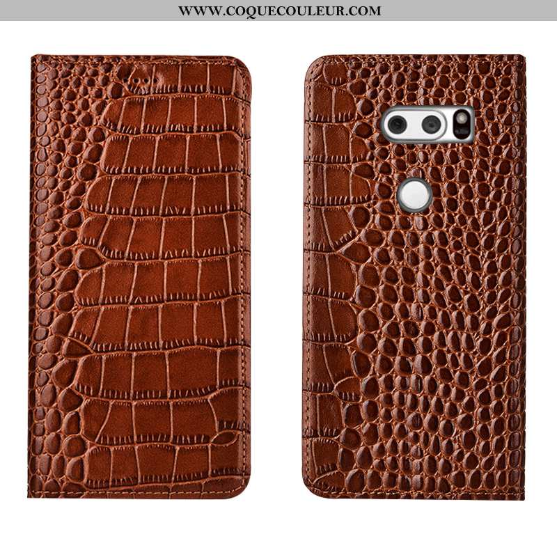 Housse Lg V30 Cuir Véritable Crocodile Téléphone Portable, Étui Lg V30 Protection Rouge