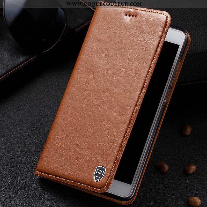 Housse Lg V30 Modèle Fleurie Coque Cuir Véritable, Étui Lg V30 Protection Téléphone Portable Marron