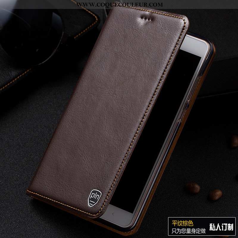 Housse Lg V30 Modèle Fleurie Coque Cuir Véritable, Étui Lg V30 Protection Téléphone Portable Marron