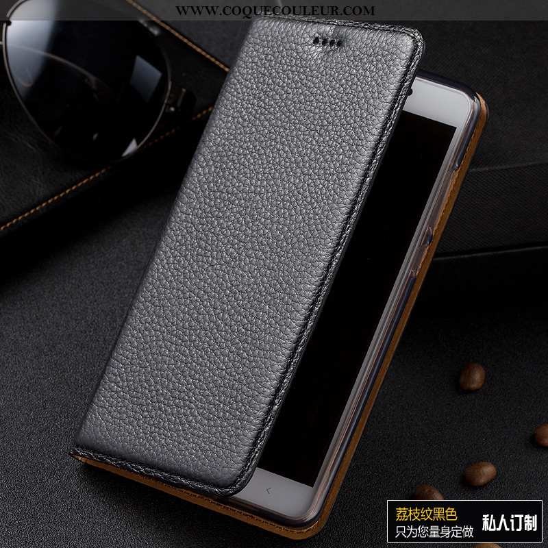 Coque Lg V30 Cuir Véritable Noir Téléphone Portable, Housse Lg V30 Cuir